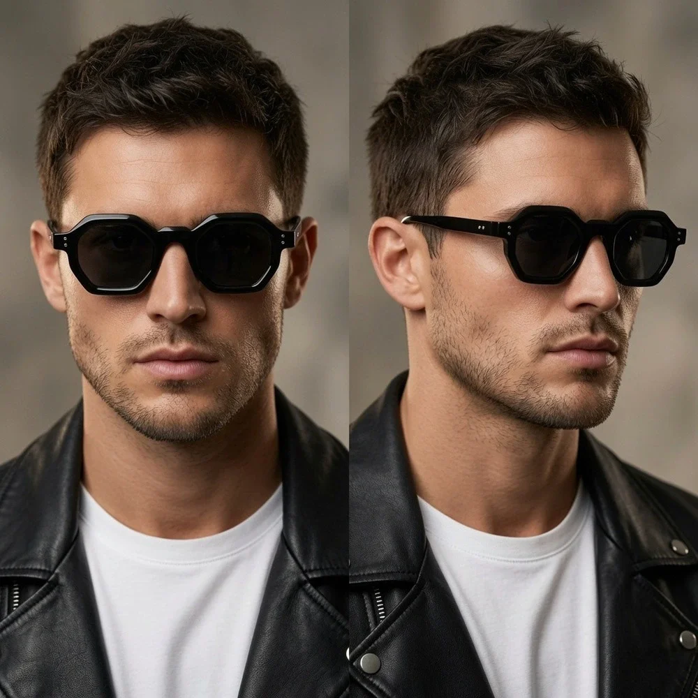 Sunglasses Men Vintage Hexagonal Dark Lenses Protect‎ Eyes Modern Design Outdoor
